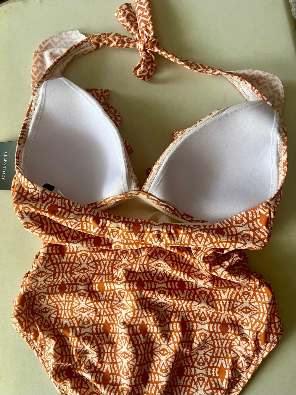 Ellen Tracy Orange and White Patterned One-Piece Swimsuit - Picture 10 of 13